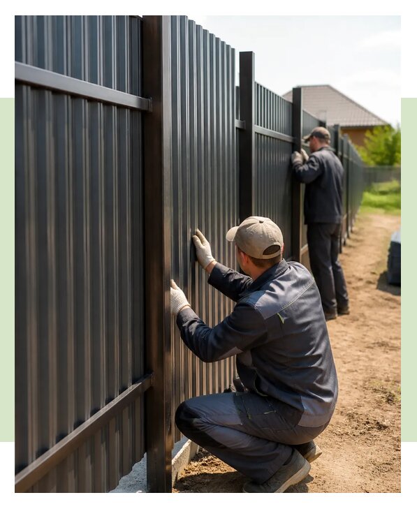 Установка забора из профнастила с полимерным покрытием в Великом Новгороде